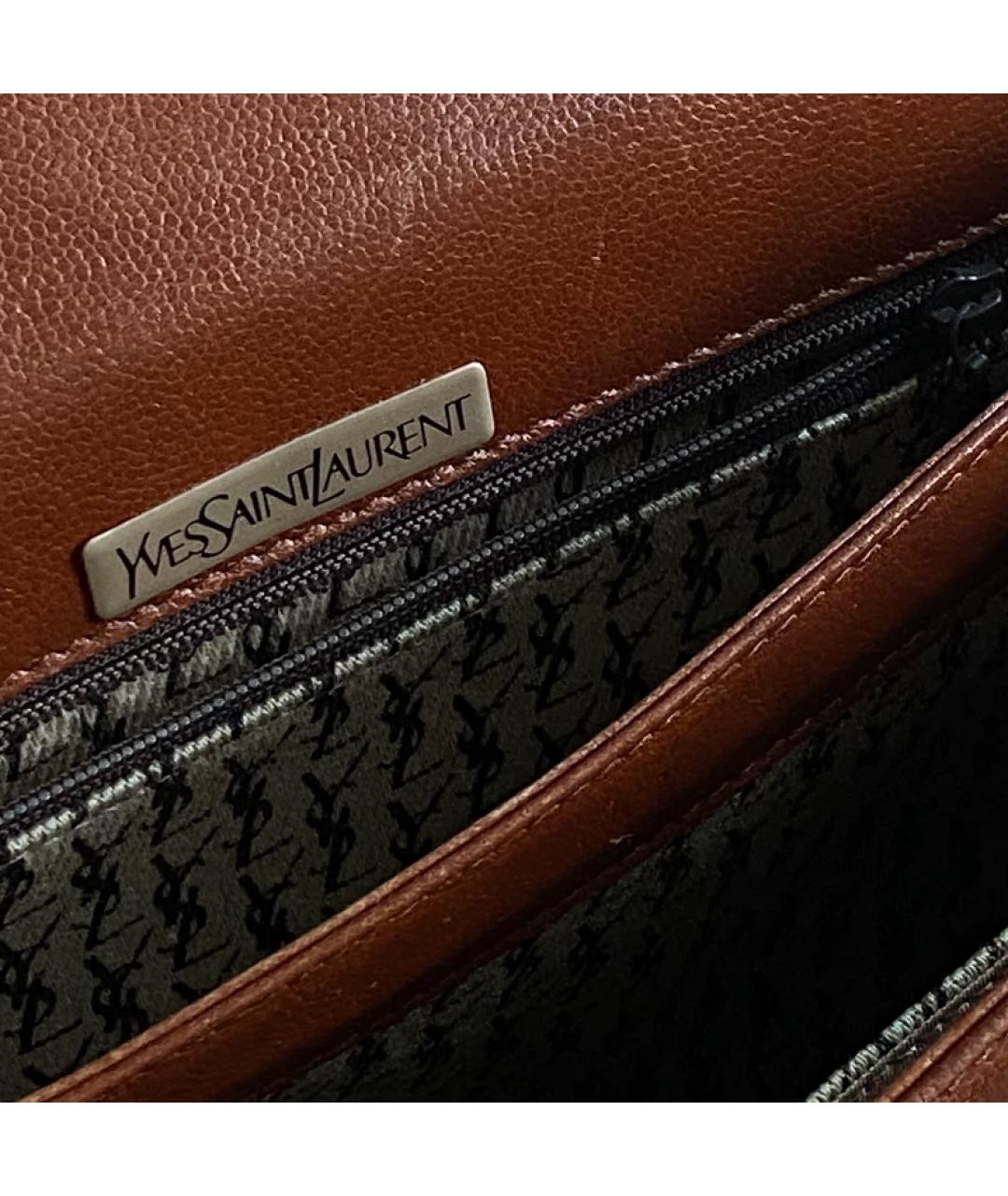 SAINT LAURENT Коричневая льняная сумка с короткими ручками, фото 2