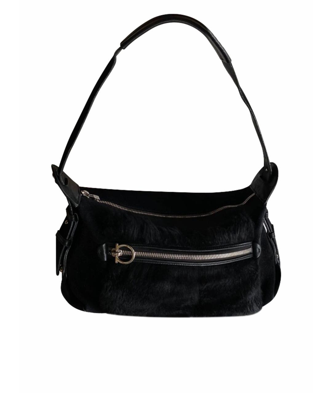 FERRAGAMO Черная меховая сумка с короткими ручками, фото 1