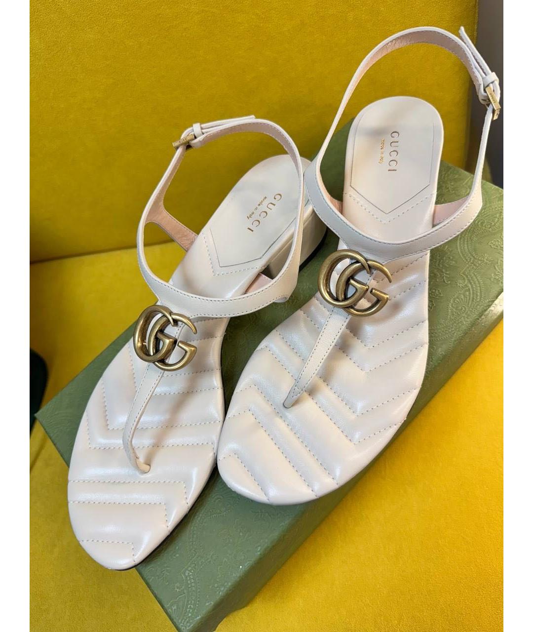 GUCCI Бежевые кожаные босоножки, фото 2