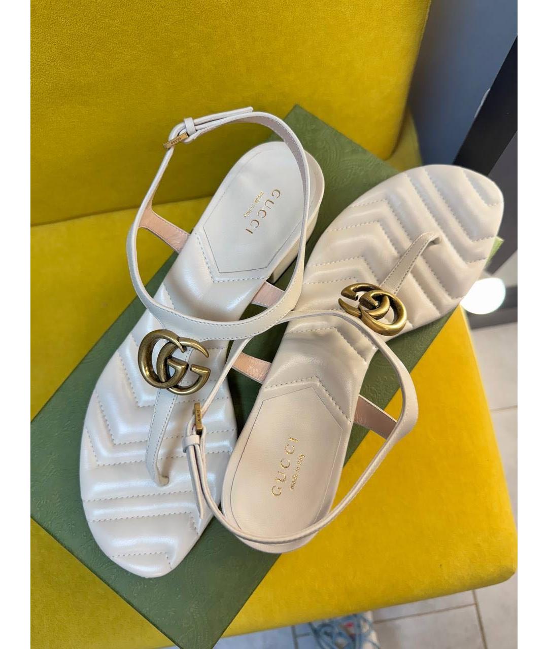 GUCCI Бежевые кожаные босоножки, фото 4