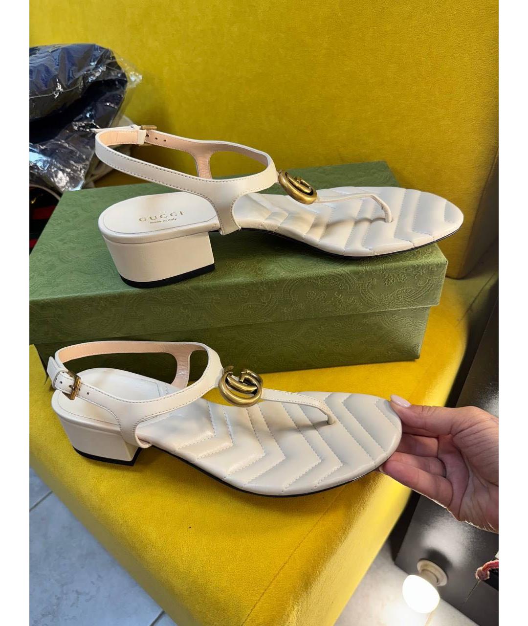 GUCCI Бежевые кожаные босоножки, фото 3