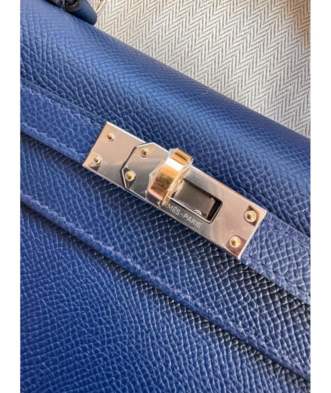HERMES Синяя кожаная сумка с короткими ручками, фото 2