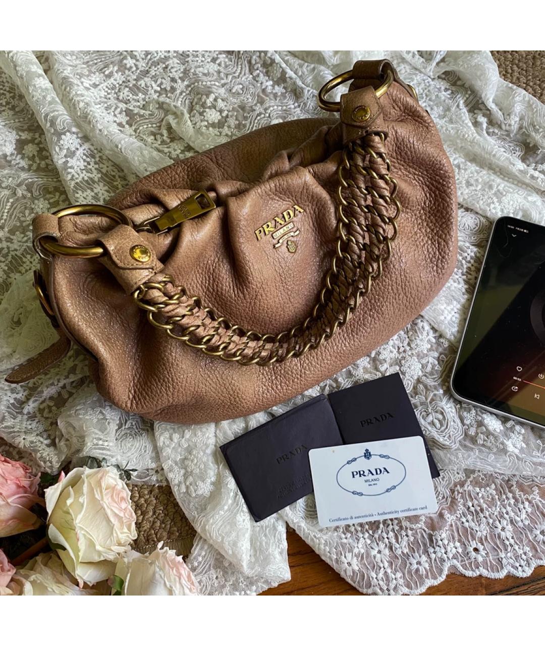PRADA Коричневая льняная сумка с короткими ручками, фото 7