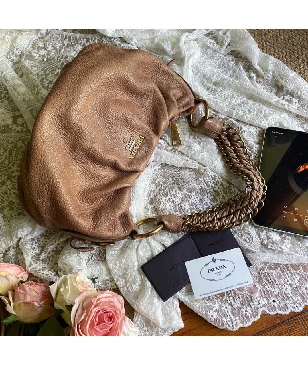 PRADA Коричневая льняная сумка с короткими ручками, фото 8