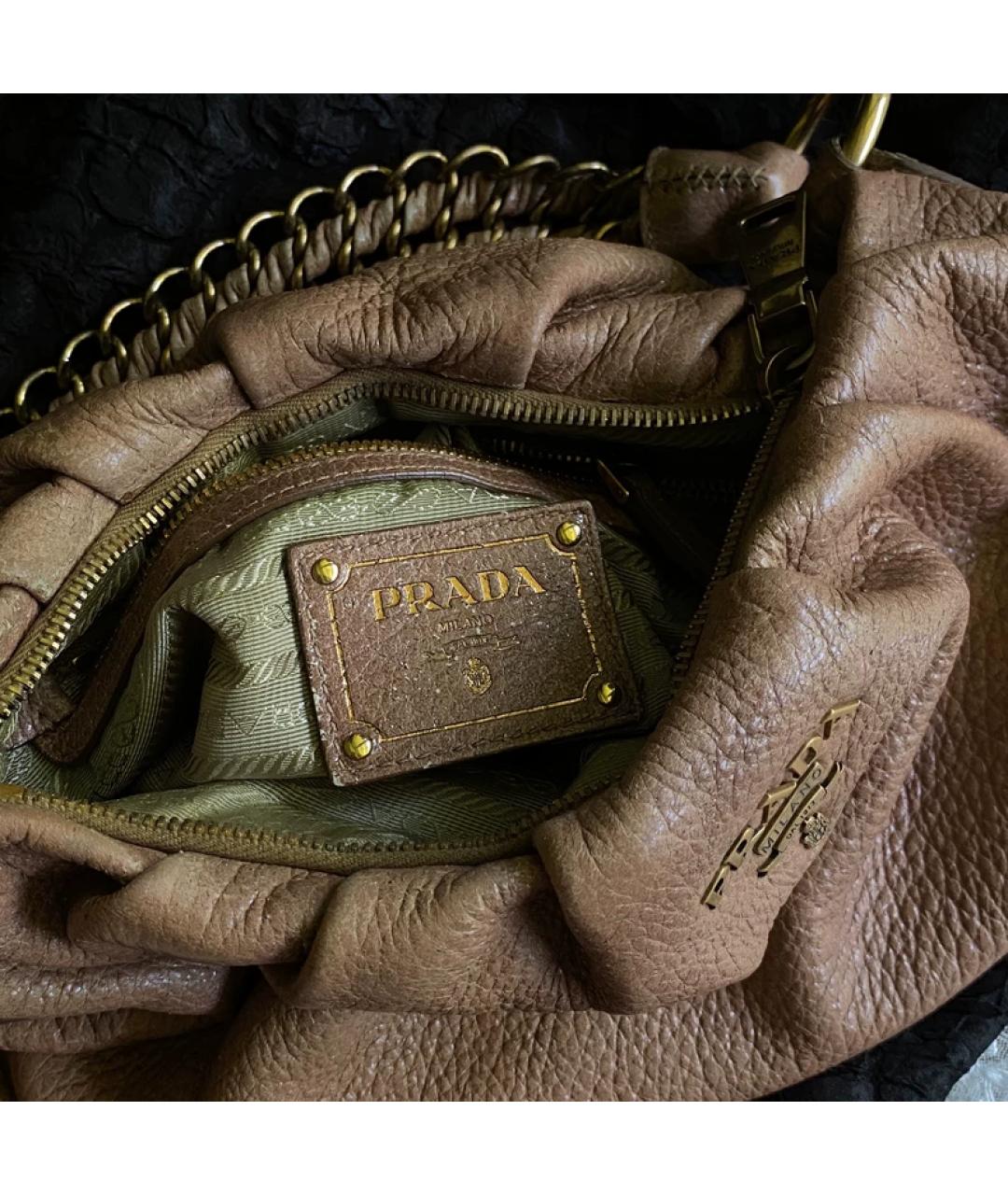 PRADA Коричневая льняная сумка с короткими ручками, фото 4