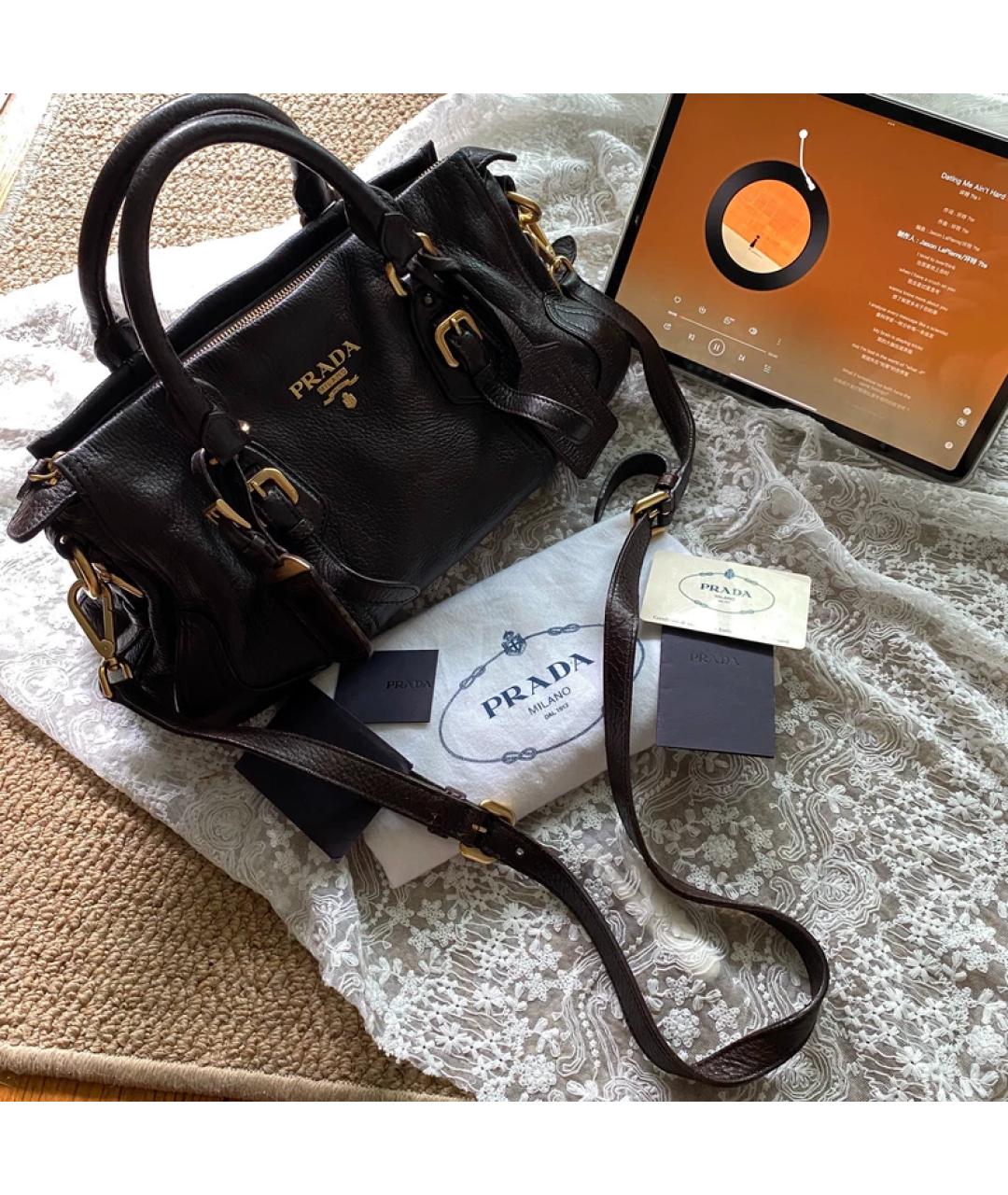 PRADA Черная льняная сумка с короткими ручками, фото 10