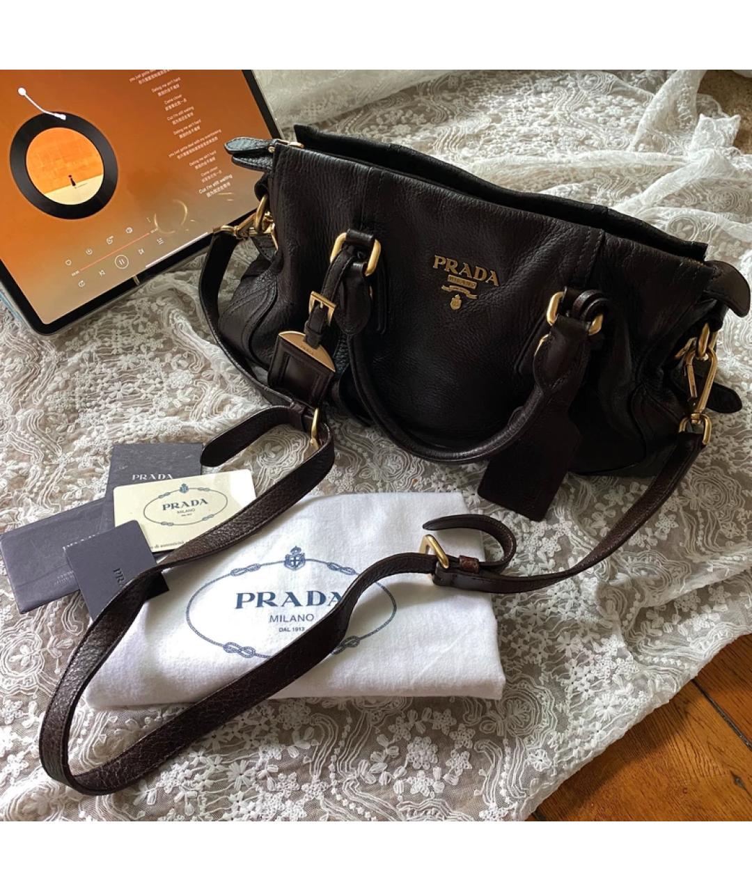 PRADA Черная льняная сумка с короткими ручками, фото 2