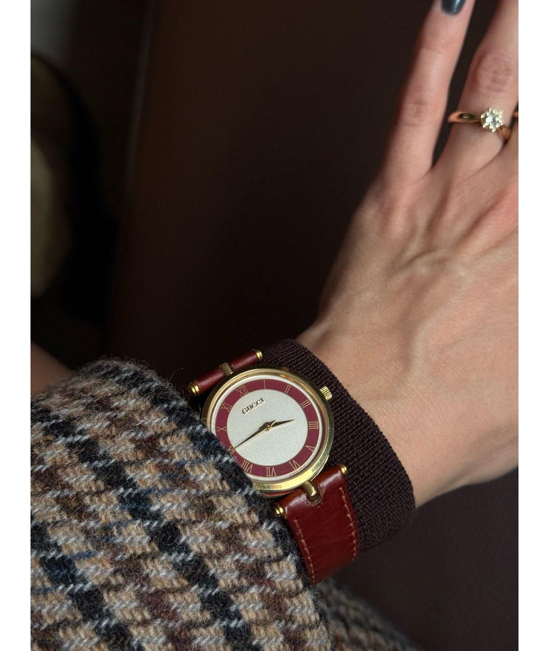 GUCCI Бордовые позолоченные часы, фото 8
