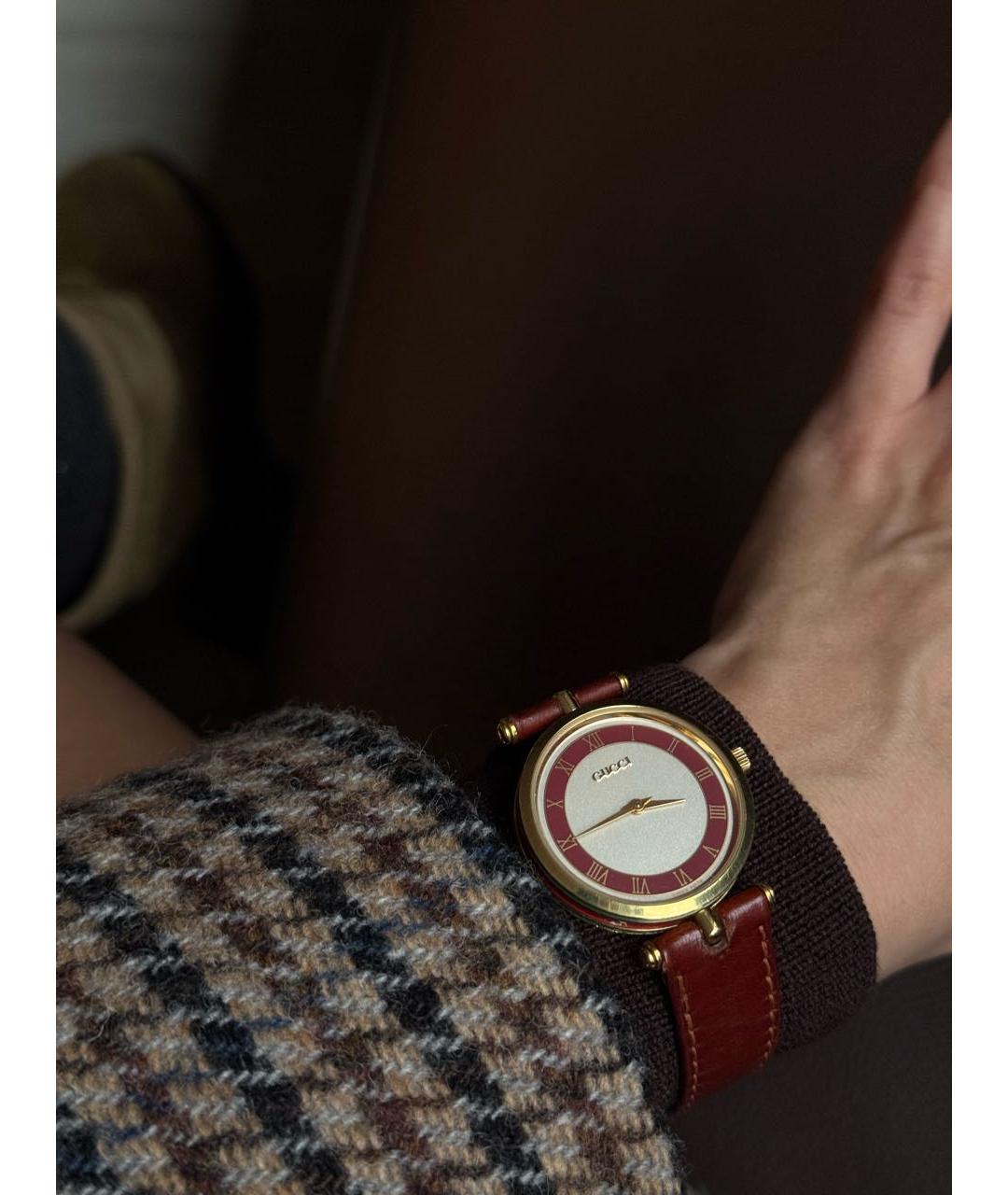 GUCCI Бордовые позолоченные часы, фото 6