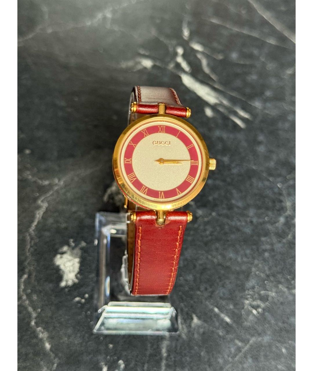 GUCCI Бордовые позолоченные часы, фото 9