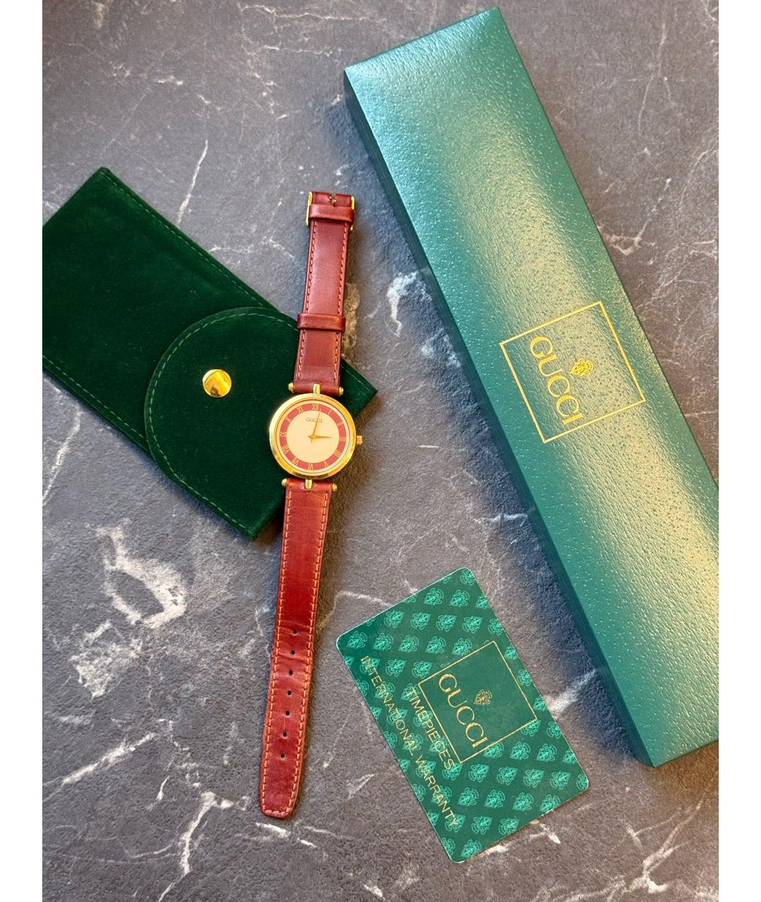 GUCCI Бордовые позолоченные часы, фото 4