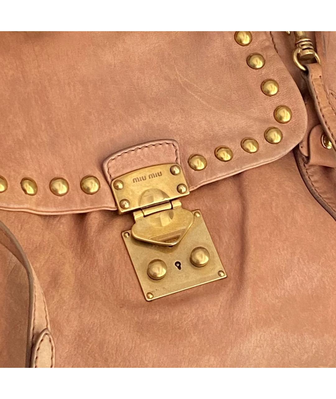MIU MIU Бежевая кожаная сумка с короткими ручками, фото 7