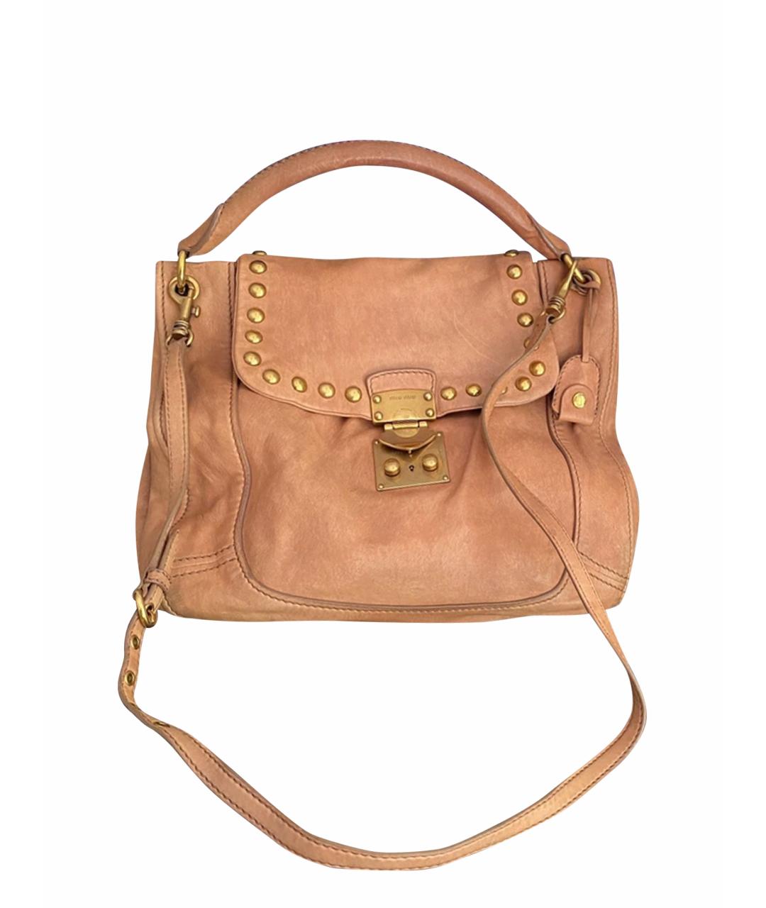 MIU MIU Бежевая кожаная сумка с короткими ручками, фото 1