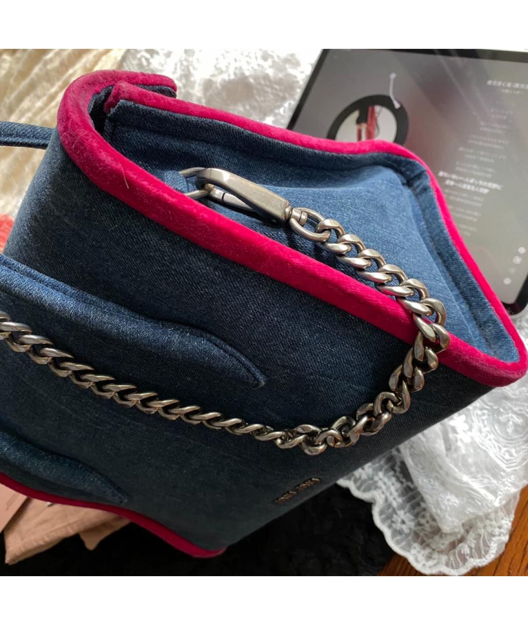 MIU MIU Синяя бархатная сумка с короткими ручками, фото 2