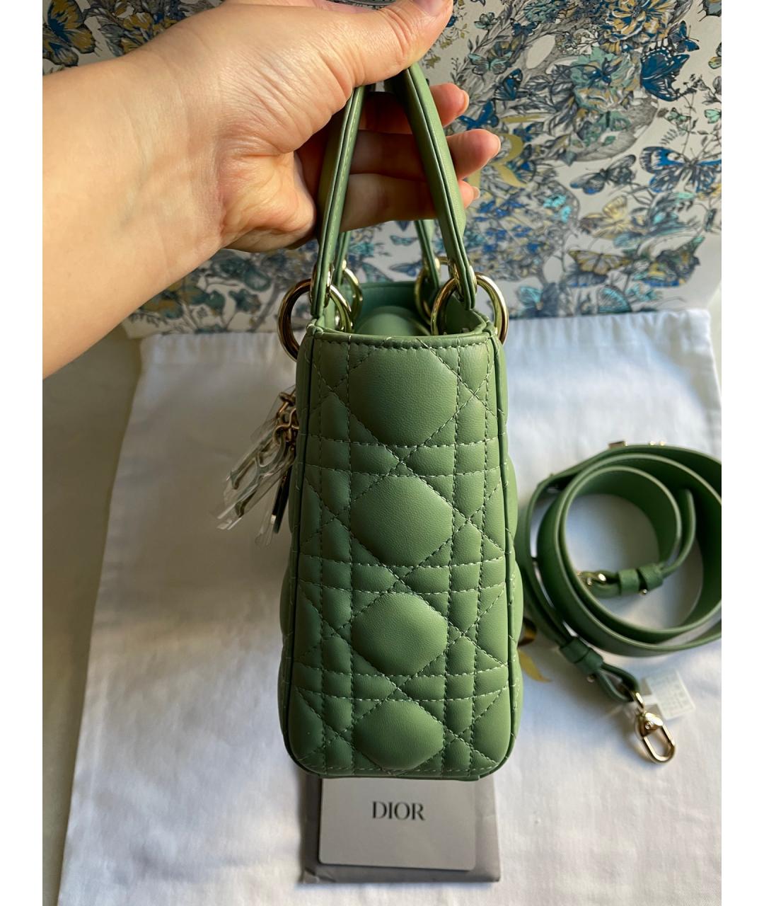CHRISTIAN DIOR Зеленая кожаная сумка тоут, фото 4