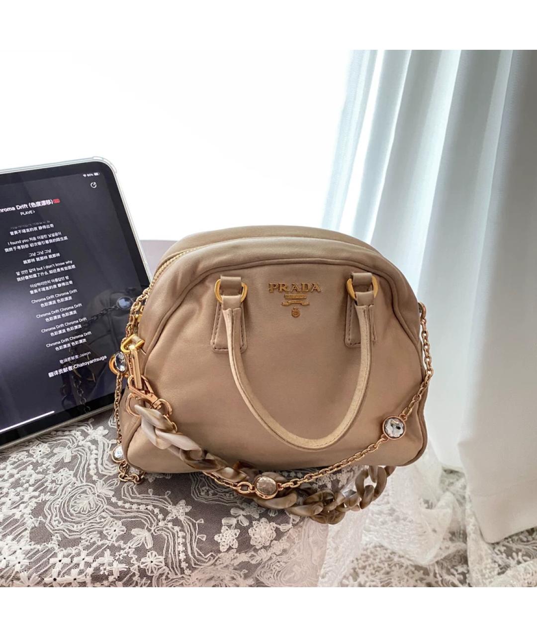 PRADA Бежевая кожаная сумка с короткими ручками, фото 7