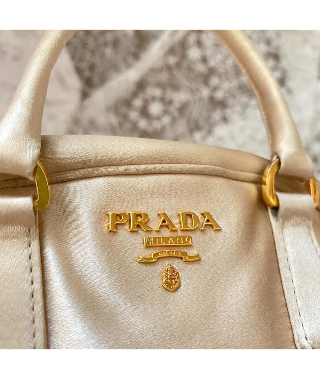 PRADA Бежевая кожаная сумка с короткими ручками, фото 4