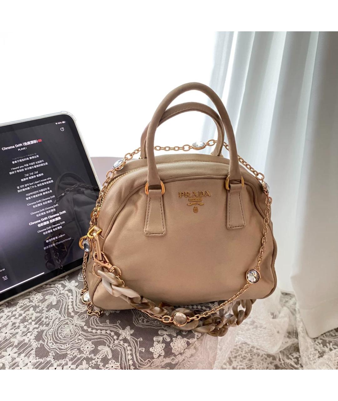 PRADA Бежевая кожаная сумка с короткими ручками, фото 8