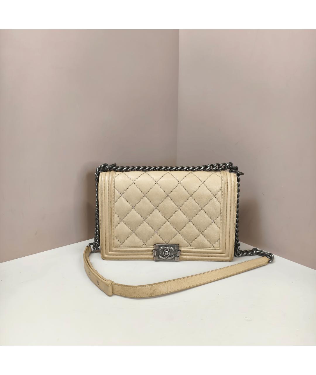 CHANEL Бежевая кожаная сумка через плечо, фото 8