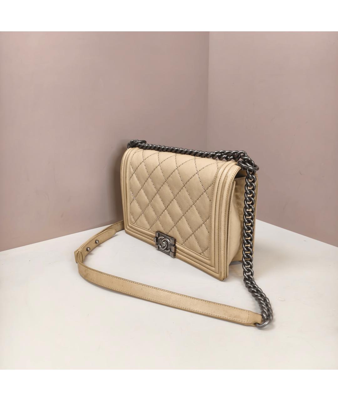 CHANEL Бежевая кожаная сумка через плечо, фото 4