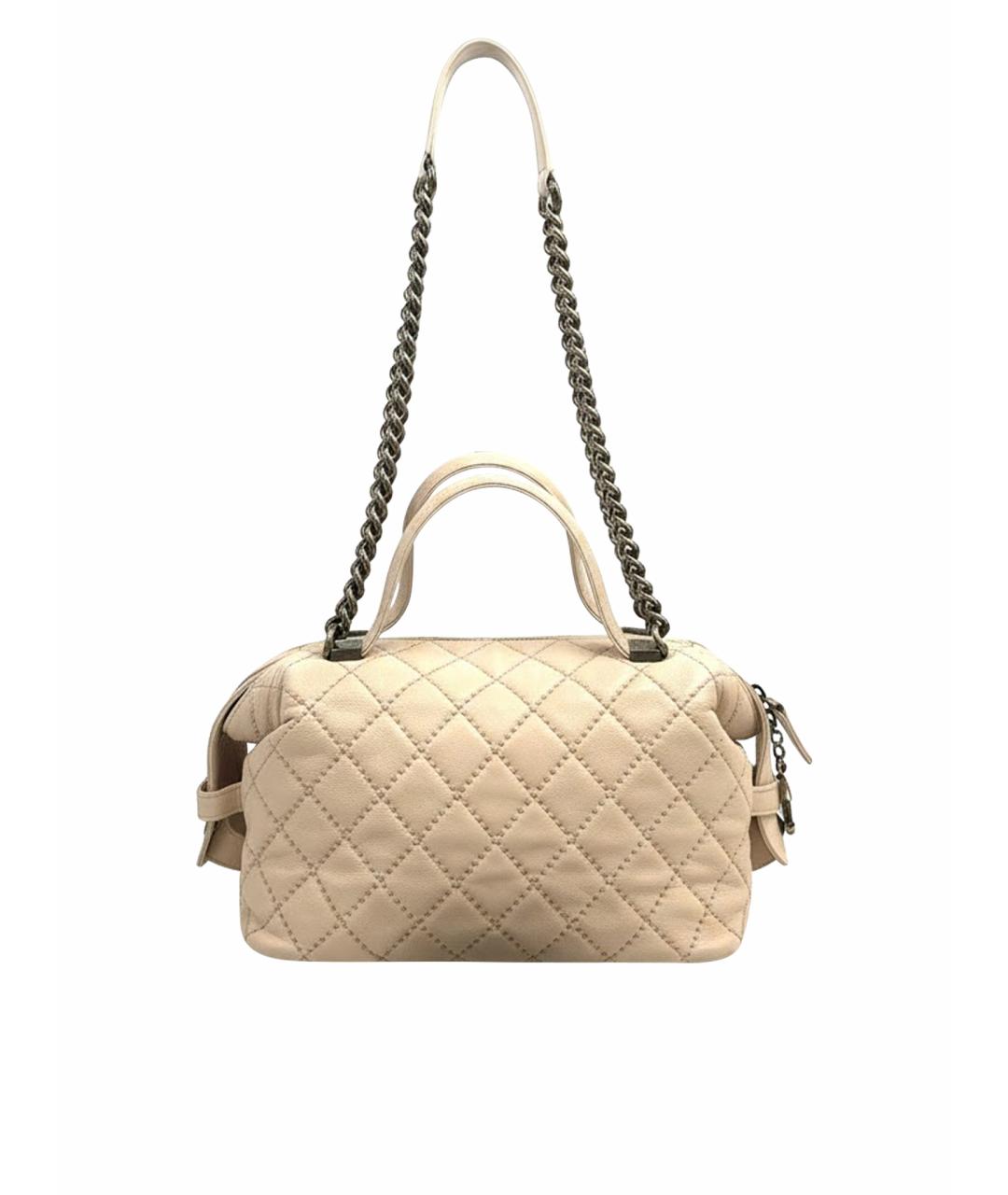 CHANEL Бежевая кожаная сумка с короткими ручками, фото 1