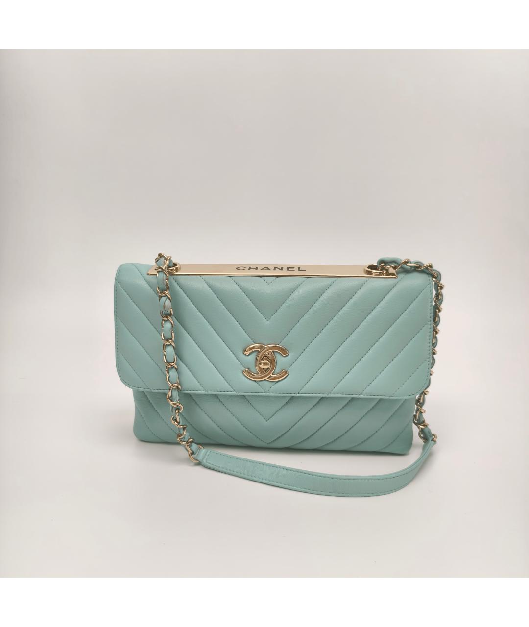 CHANEL Бирюзовая кожаная сумка через плечо, фото 4