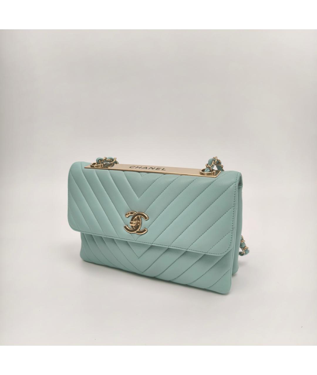 CHANEL Бирюзовая кожаная сумка через плечо, фото 6