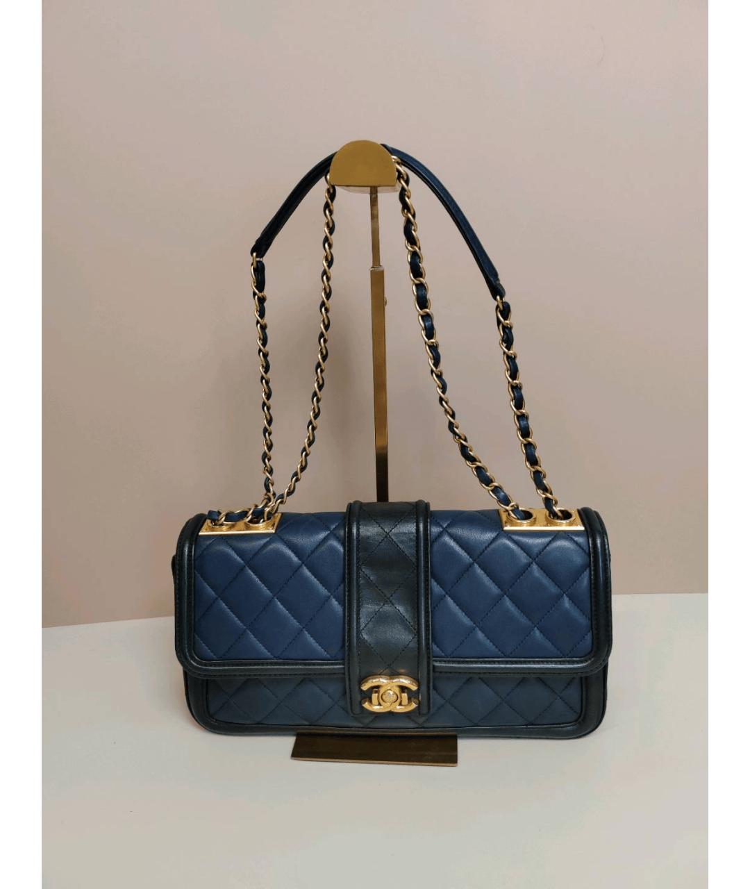 CHANEL Темно-синяя кожаная сумка через плечо, фото 4