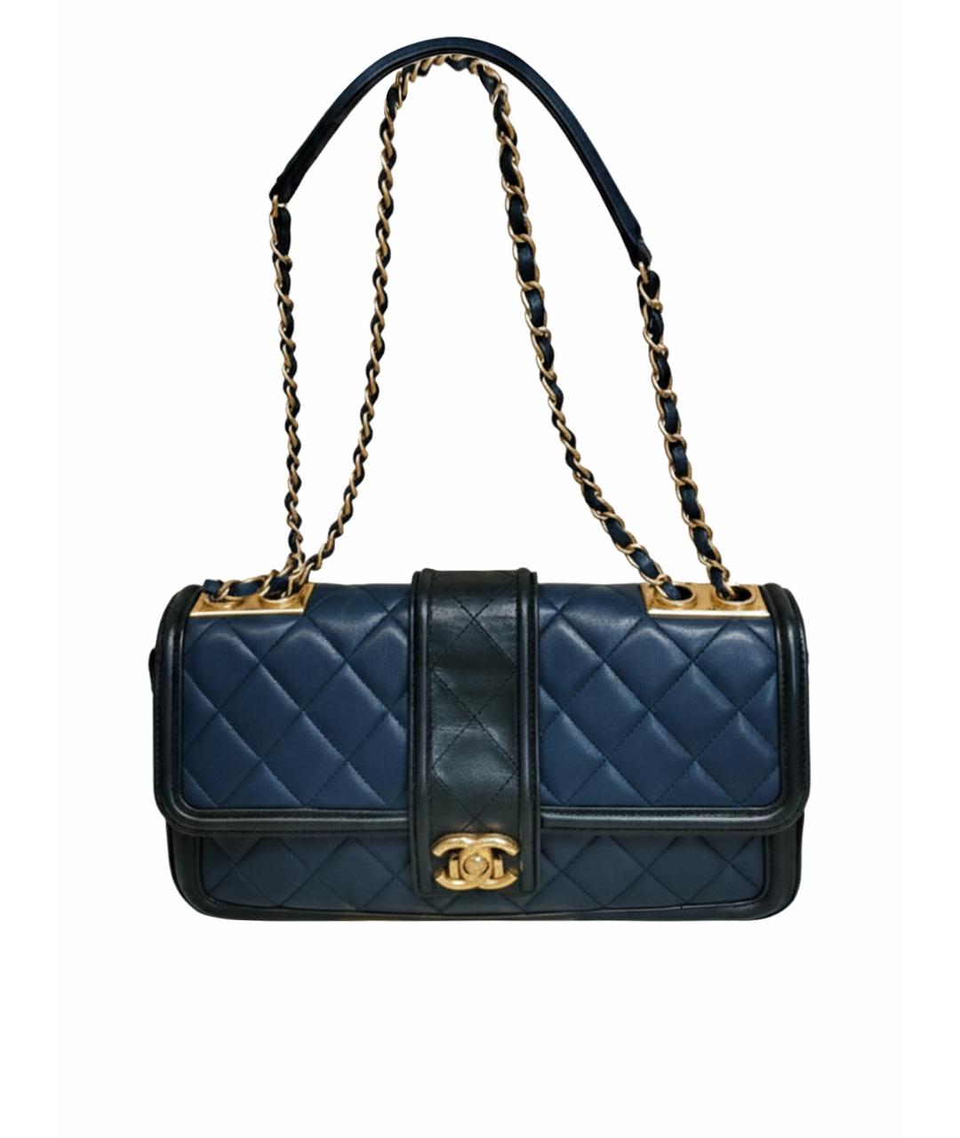 CHANEL Темно-синяя кожаная сумка через плечо, фото 1