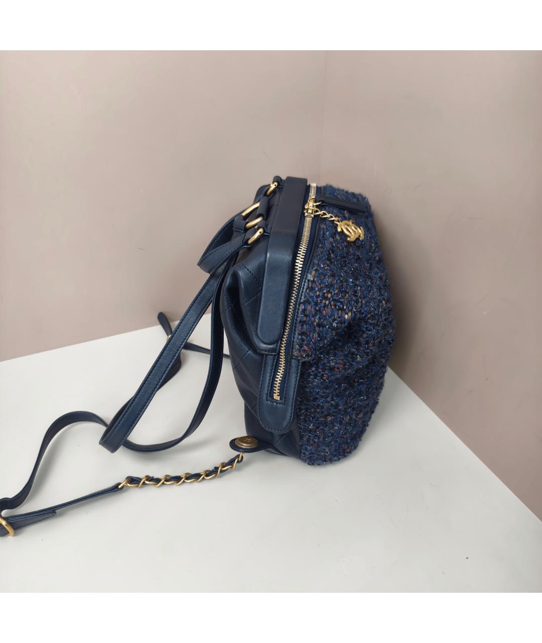 CHANEL Синий твидовый рюкзак, фото 6