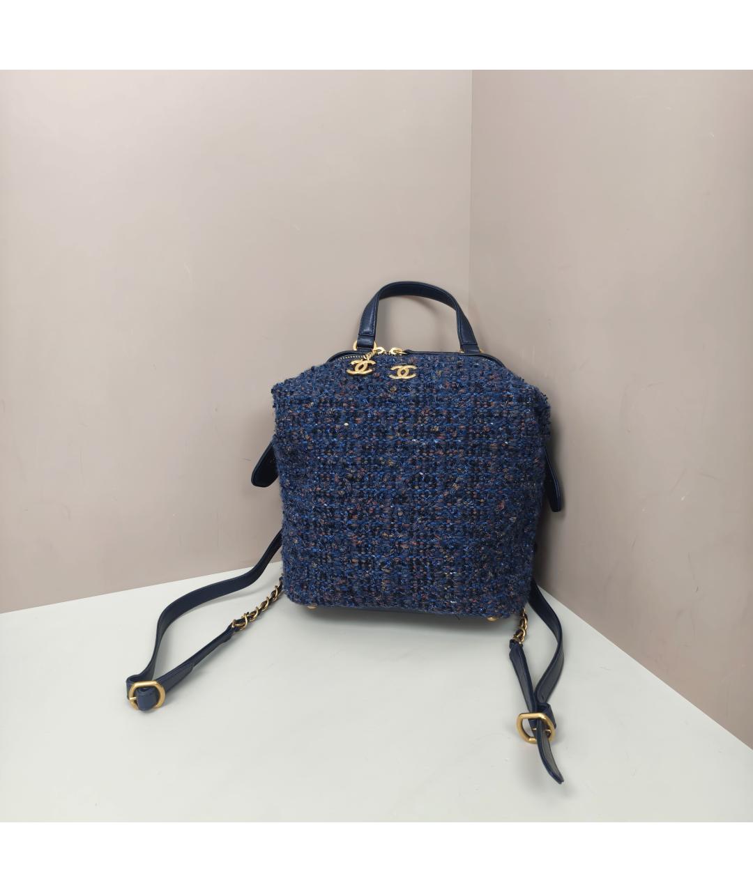 CHANEL Синий твидовый рюкзак, фото 10