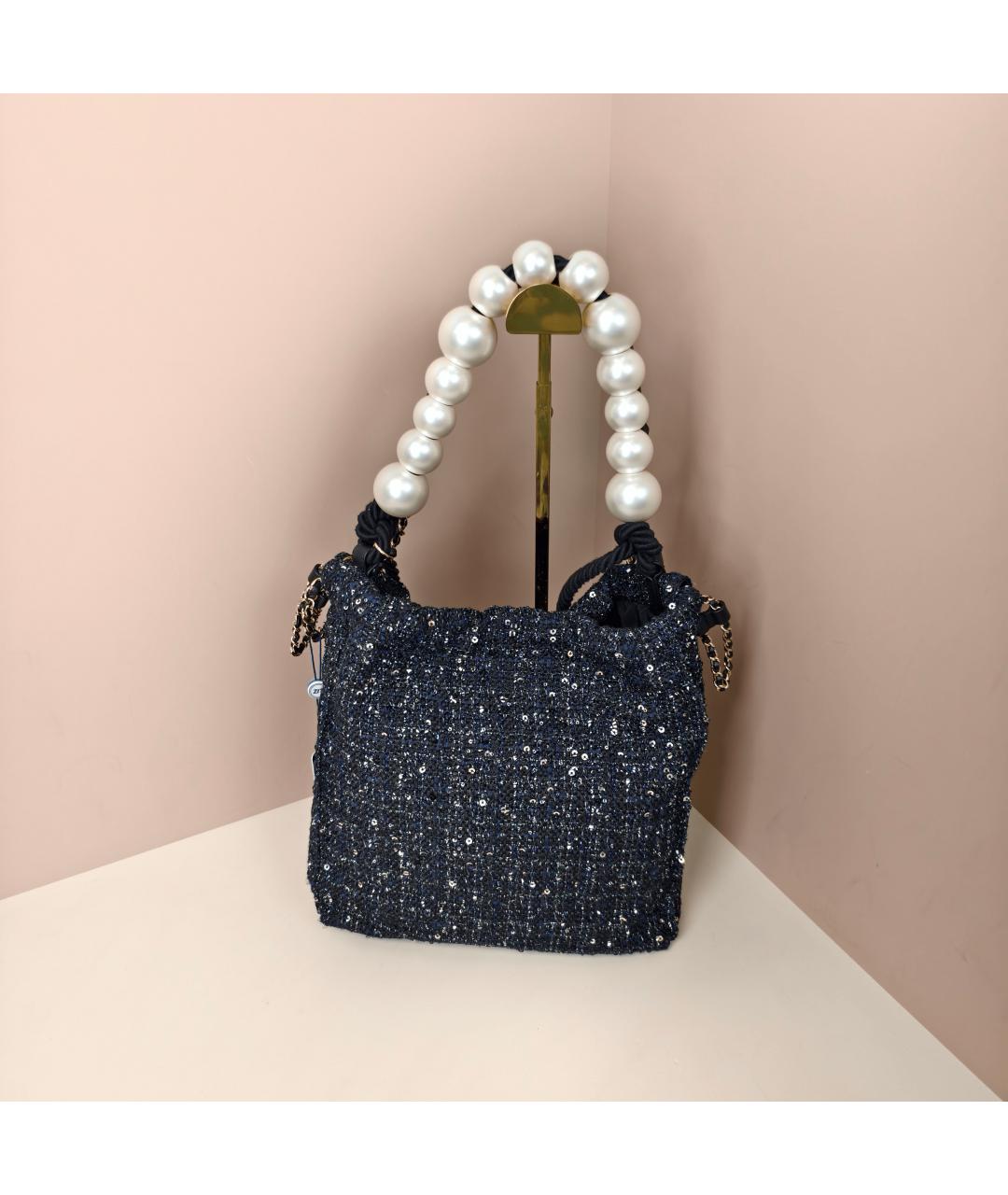 CHANEL Темно-синяя твидовая сумка через плечо, фото 4