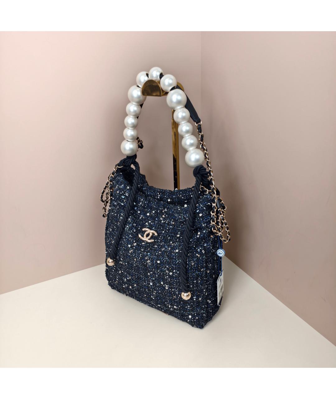 CHANEL Темно-синяя твидовая сумка через плечо, фото 10