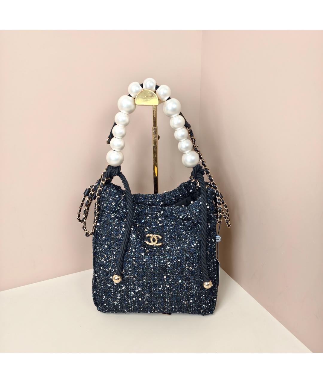 CHANEL Темно-синяя твидовая сумка через плечо, фото 7