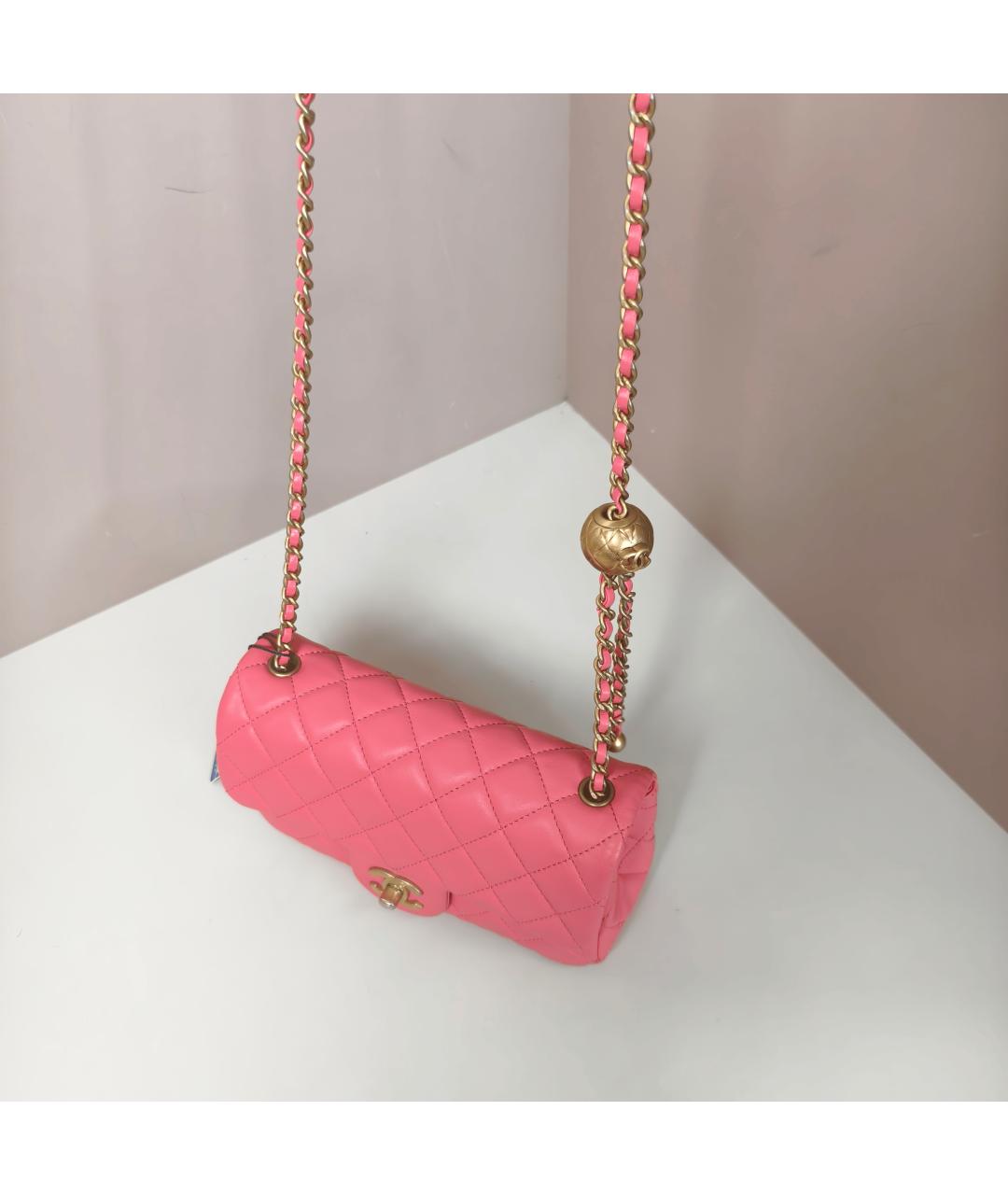 CHANEL Коралловая кожаная сумка через плечо, фото 7