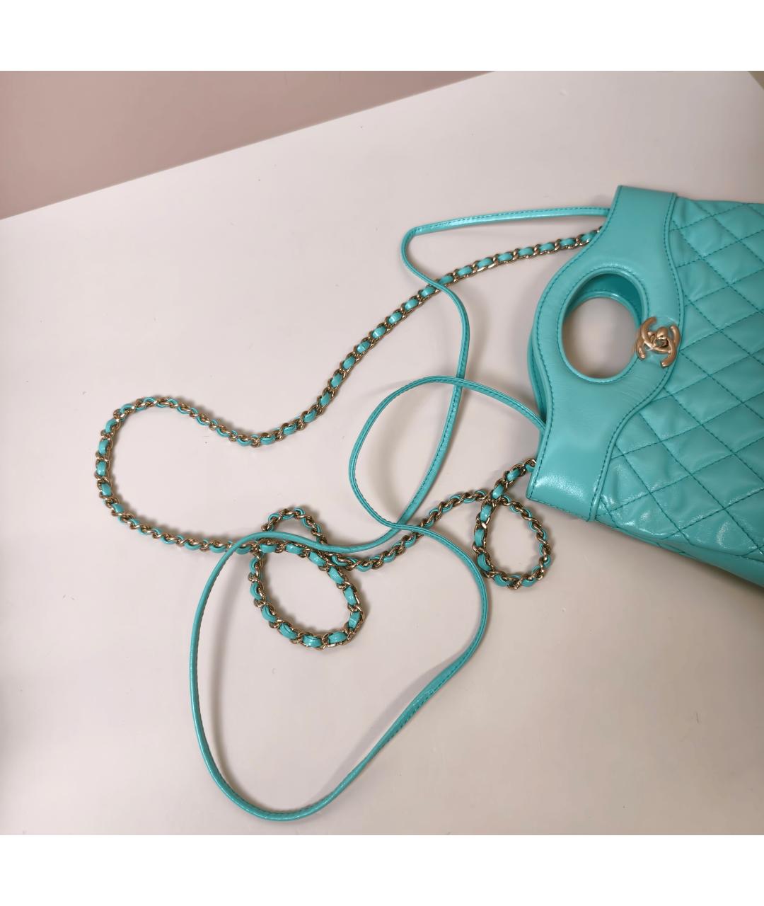 CHANEL Бирюзовая кожаная сумка через плечо, фото 5