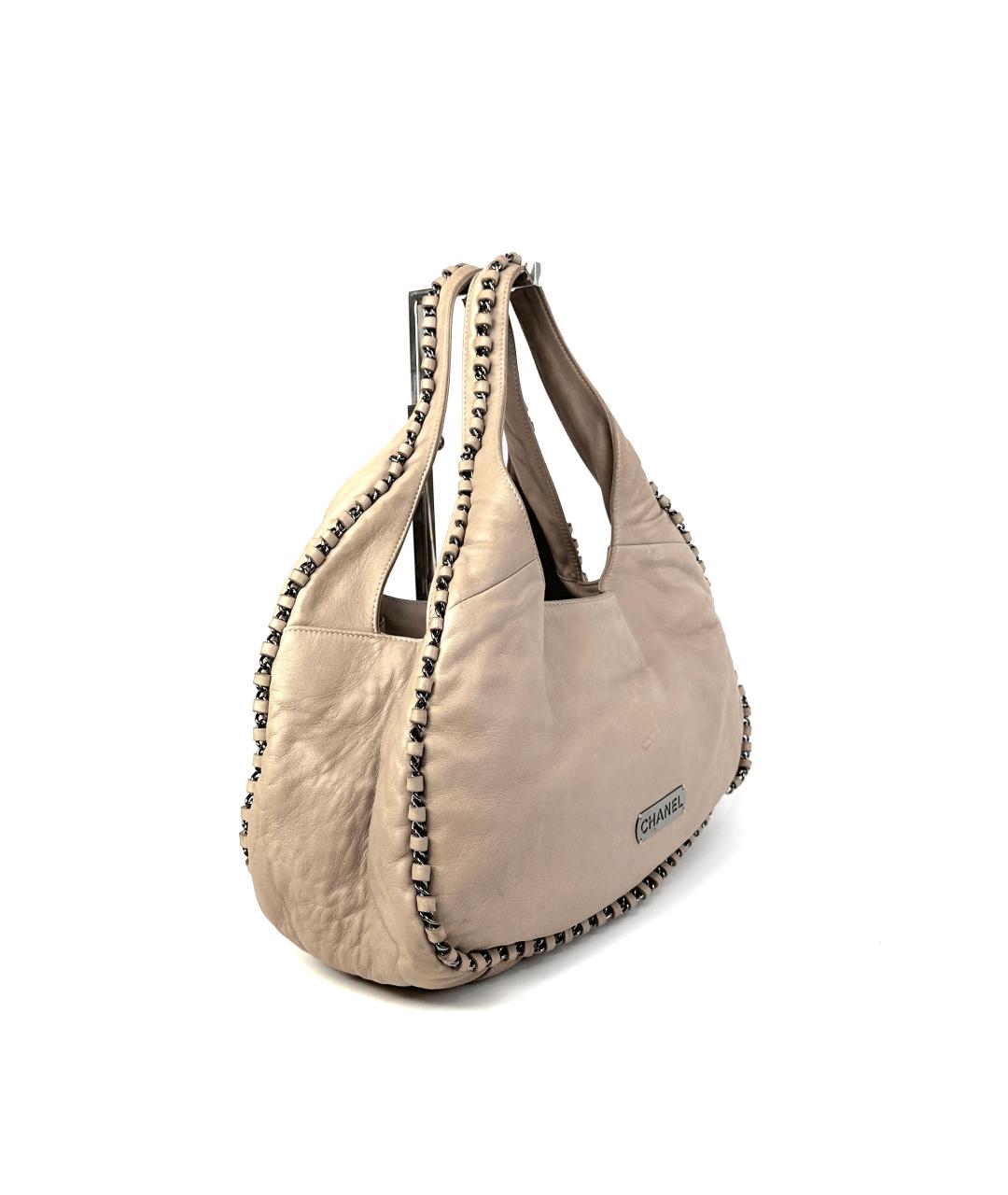 CHANEL Бежевая кожаная сумка через плечо, фото 5