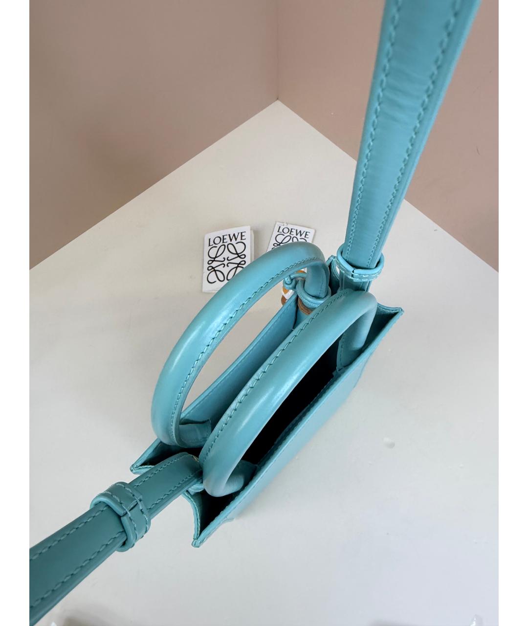 LOEWE Голубая кожаная сумка с короткими ручками, фото 4