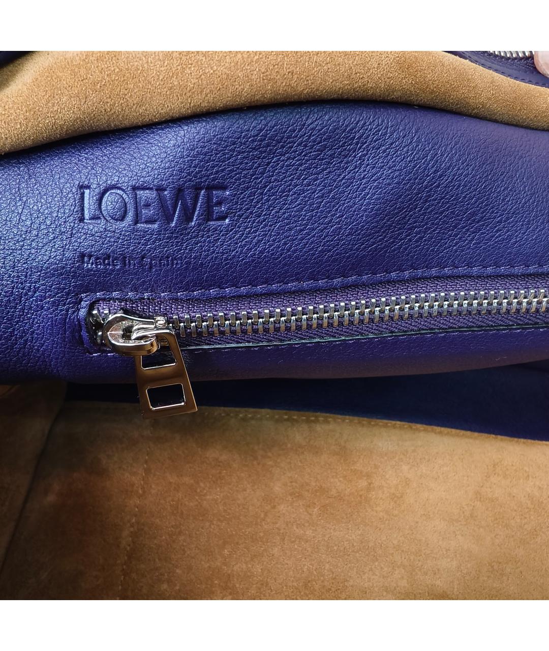 LOEWE Темно-синяя кожаная сумка с короткими ручками, фото 6