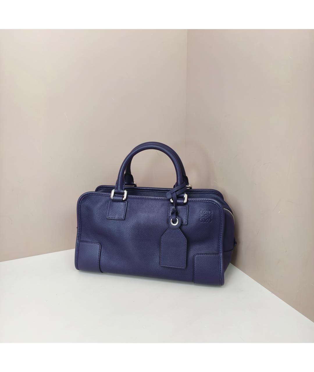 LOEWE Темно-синяя кожаная сумка с короткими ручками, фото 10