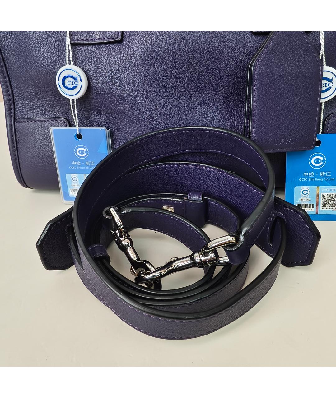 LOEWE Темно-синяя кожаная сумка с короткими ручками, фото 4