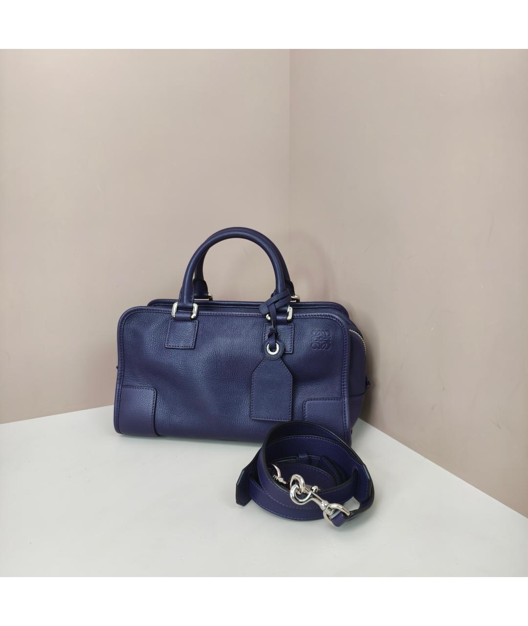 LOEWE Темно-синяя кожаная сумка с короткими ручками, фото 7