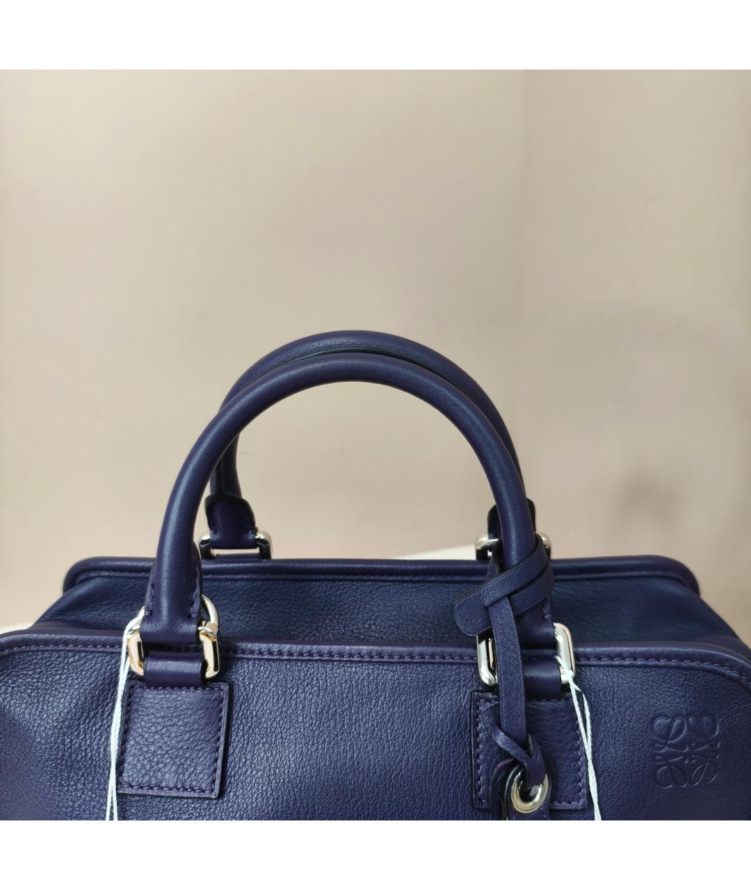 LOEWE Темно-синяя кожаная сумка с короткими ручками, фото 9