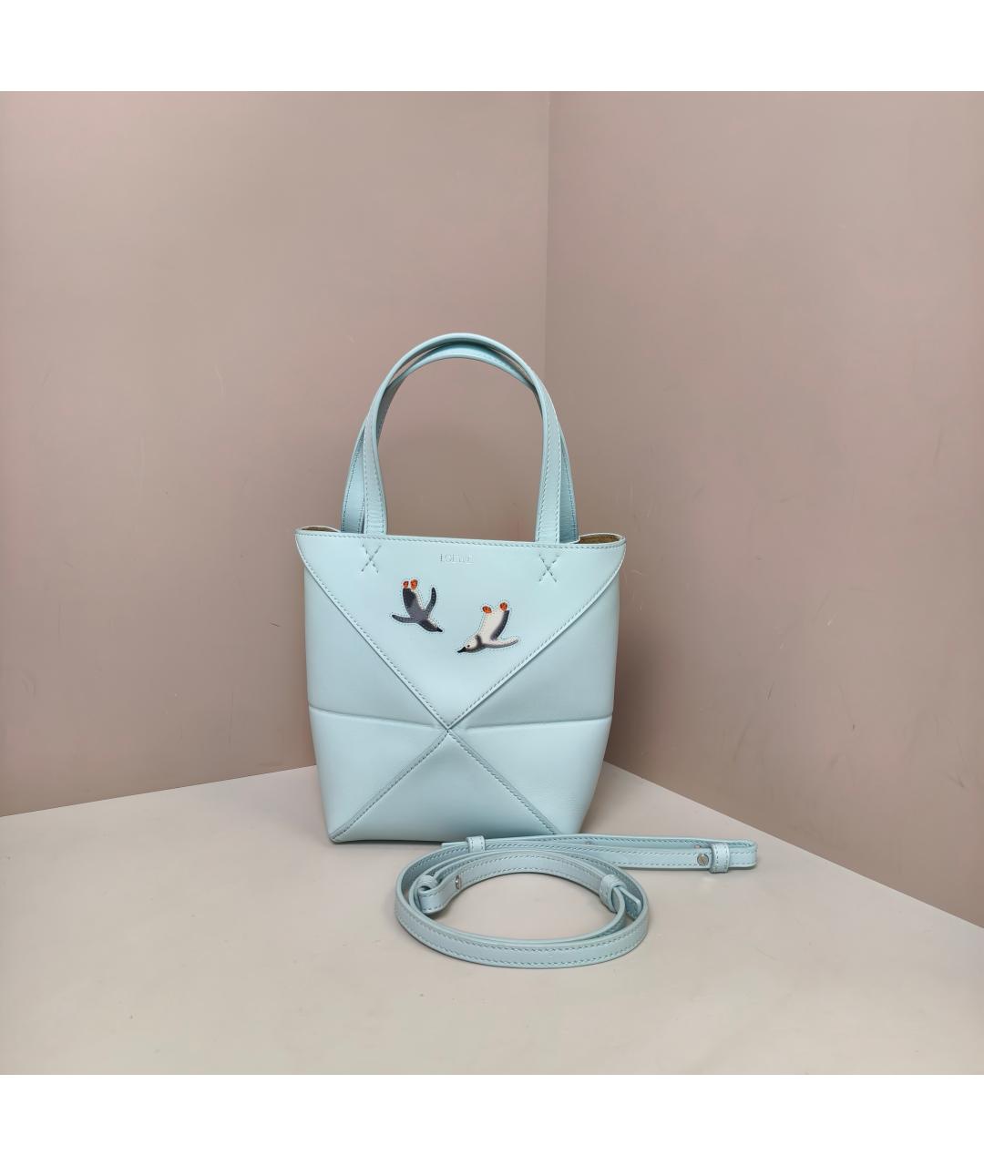 LOEWE Голубая кожаная сумка с короткими ручками, фото 10