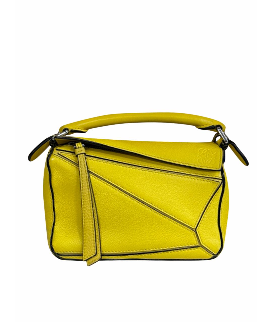 LOEWE Желтая кожаная сумка с короткими ручками, фото 1
