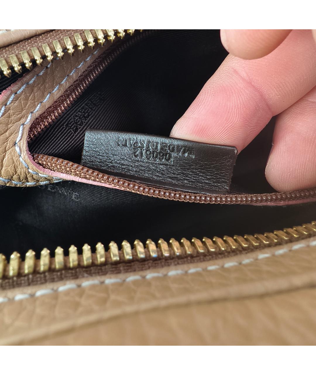 LOEWE Бежевая кожаная сумка с короткими ручками, фото 7