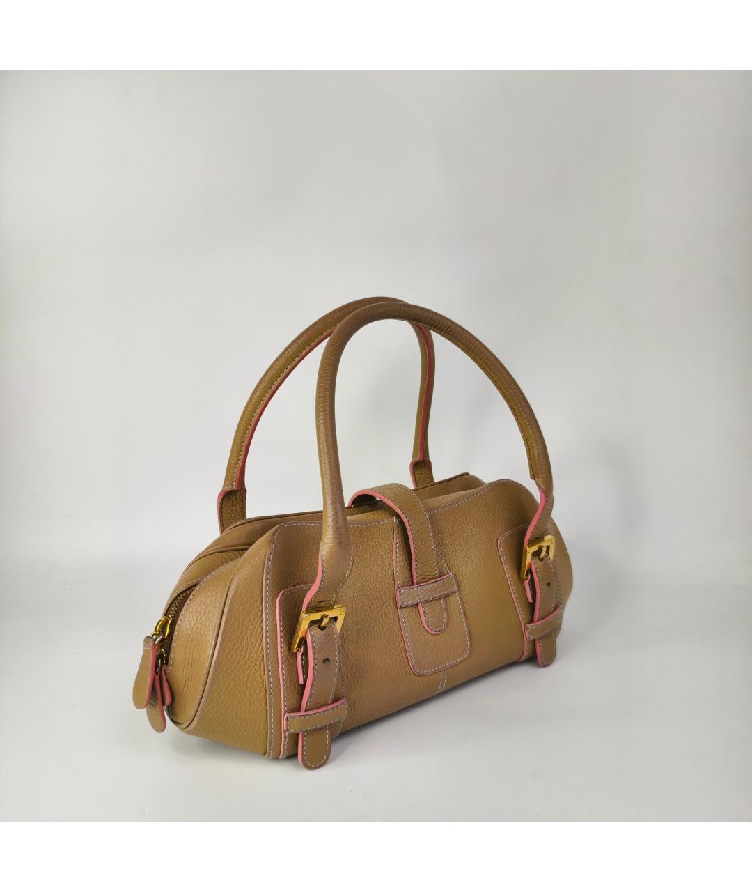 LOEWE Бежевая кожаная сумка с короткими ручками, фото 10