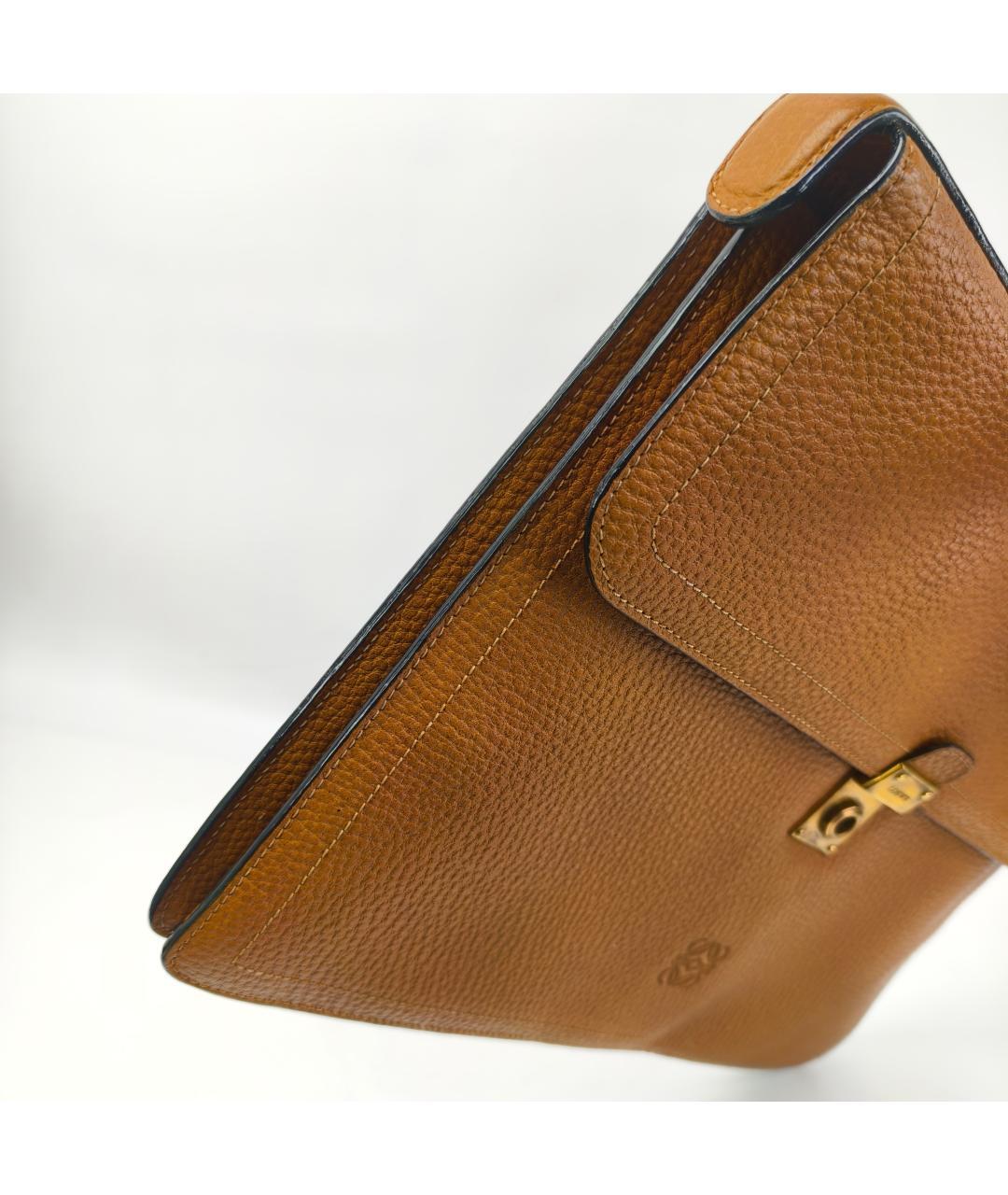 LOEWE Горчичная кожаная сумка с короткими ручками, фото 4