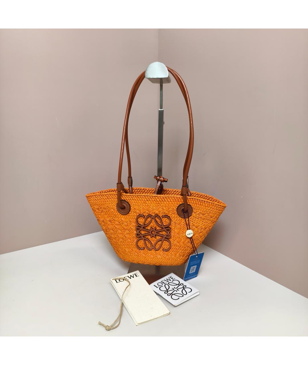 LOEWE Оранжевая пелетеная сумка тоут, фото 10