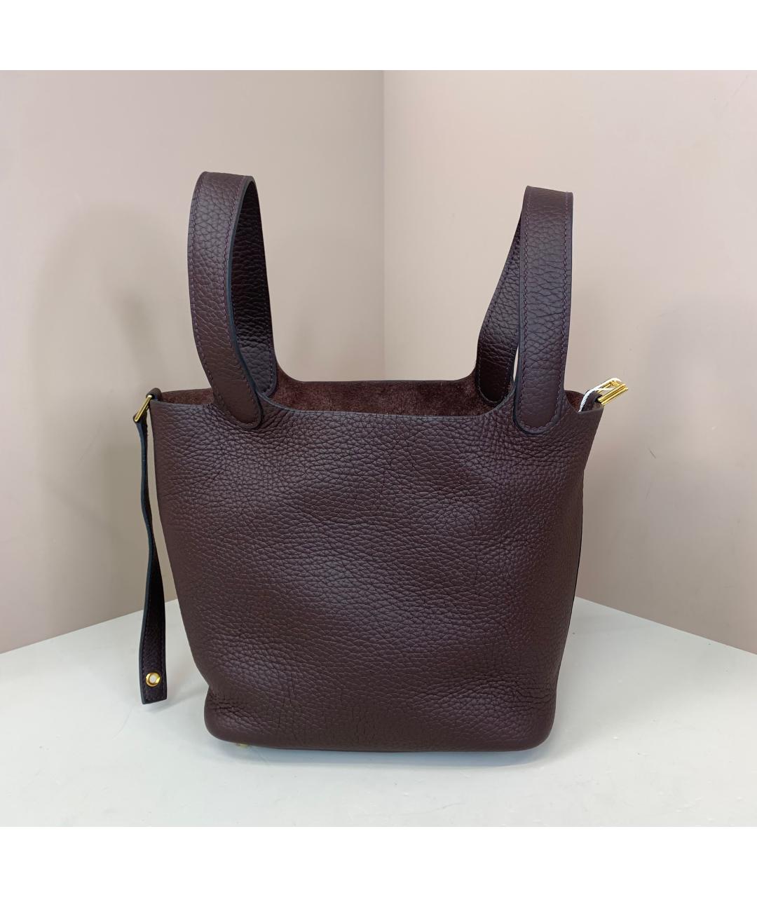 HERMES Бордовая кожаная сумка с короткими ручками, фото 6